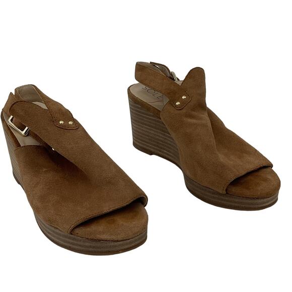 Sole Society Women's Brown Leather Open Toe Slingback Platform Heels Size 6 - Picture 1 of 7